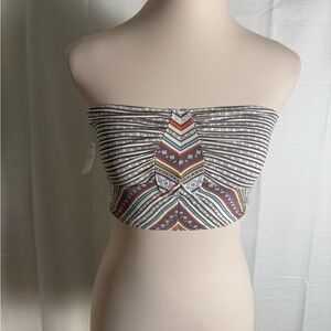 Free People Black and Gray Strapless Crop Top